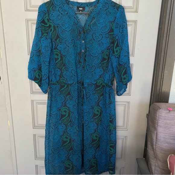 Mossimo Sheer Dress Green/Blue SzXZ Drawstring Waist 3/4Sleeve Elastic Cuff - Picture 2 of 8